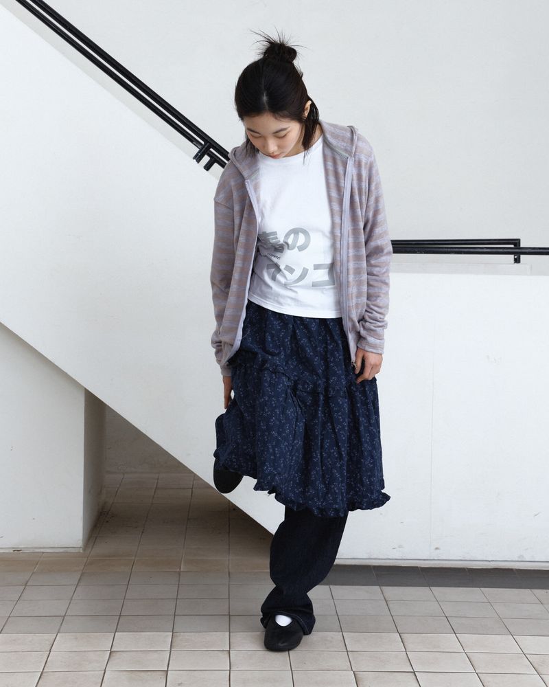 Stripe Button Knit Hooded Zip-Up