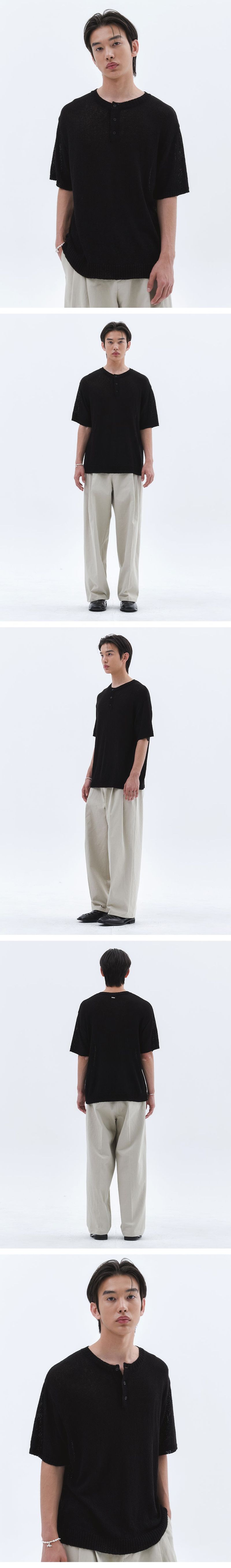 Cloud Summer Henley Neck Knit_Black