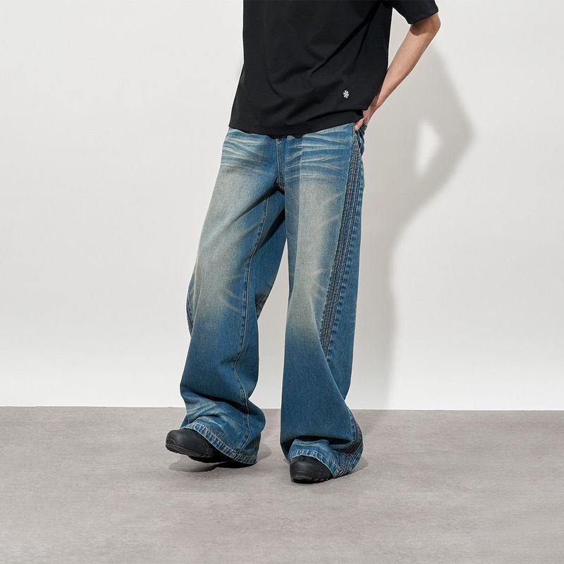 FMACM Distressed, Yellowed, Washed and Pleated Denim Trousers