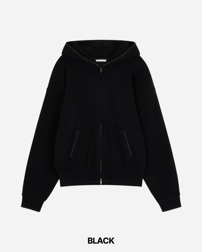 Stitch Knit Hood Zip-up