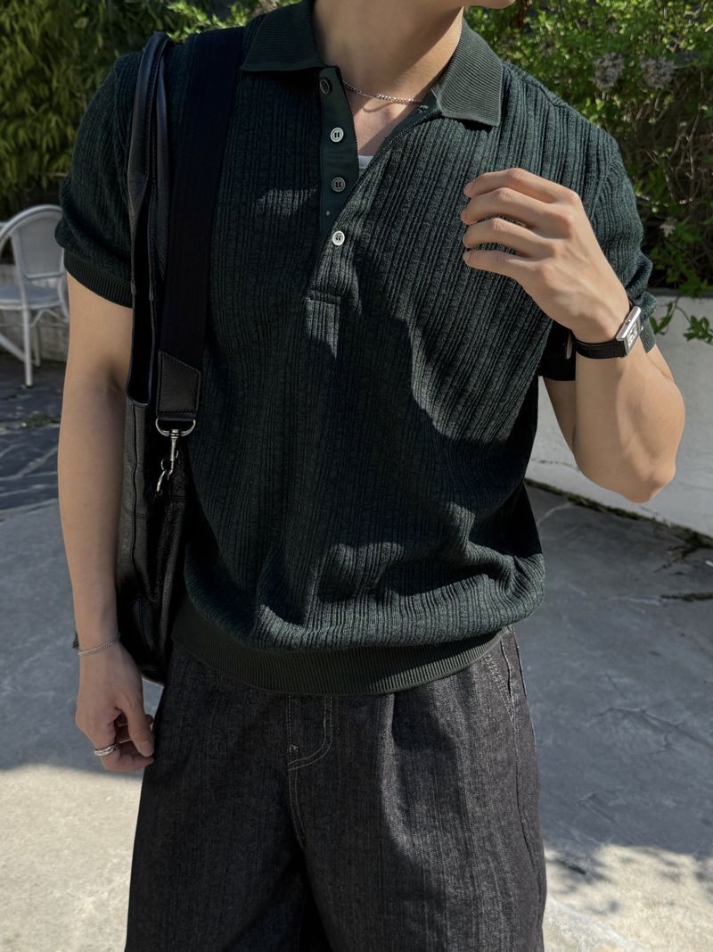 Texture collar knitwear short-sleeve