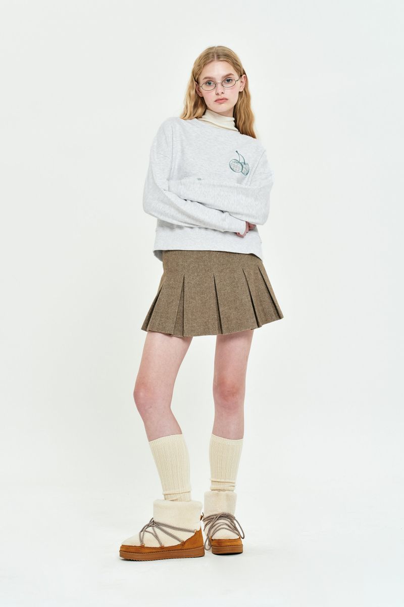 CHERRY BUTTON POINT PLEATS SKIRT[DARK BEIGE]