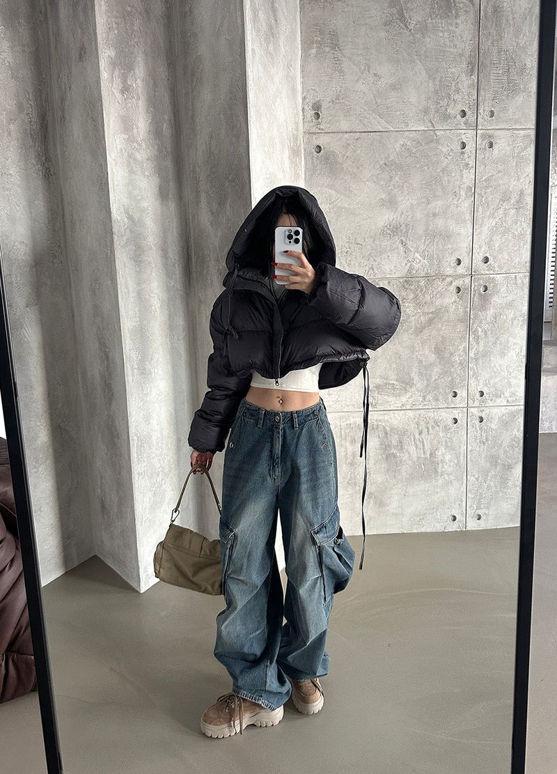 reversible duck down double-sided crop padded coat