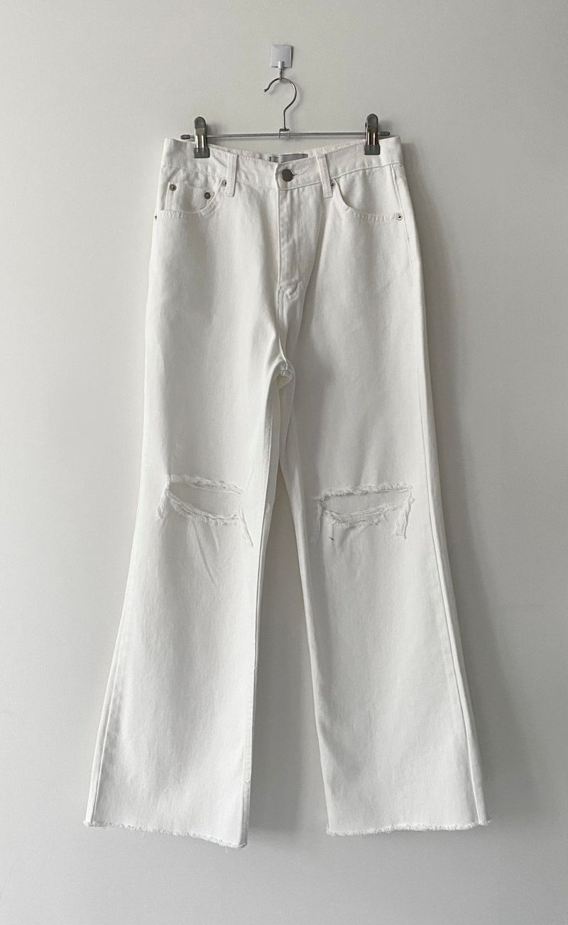 Damage cutting wide denim pants