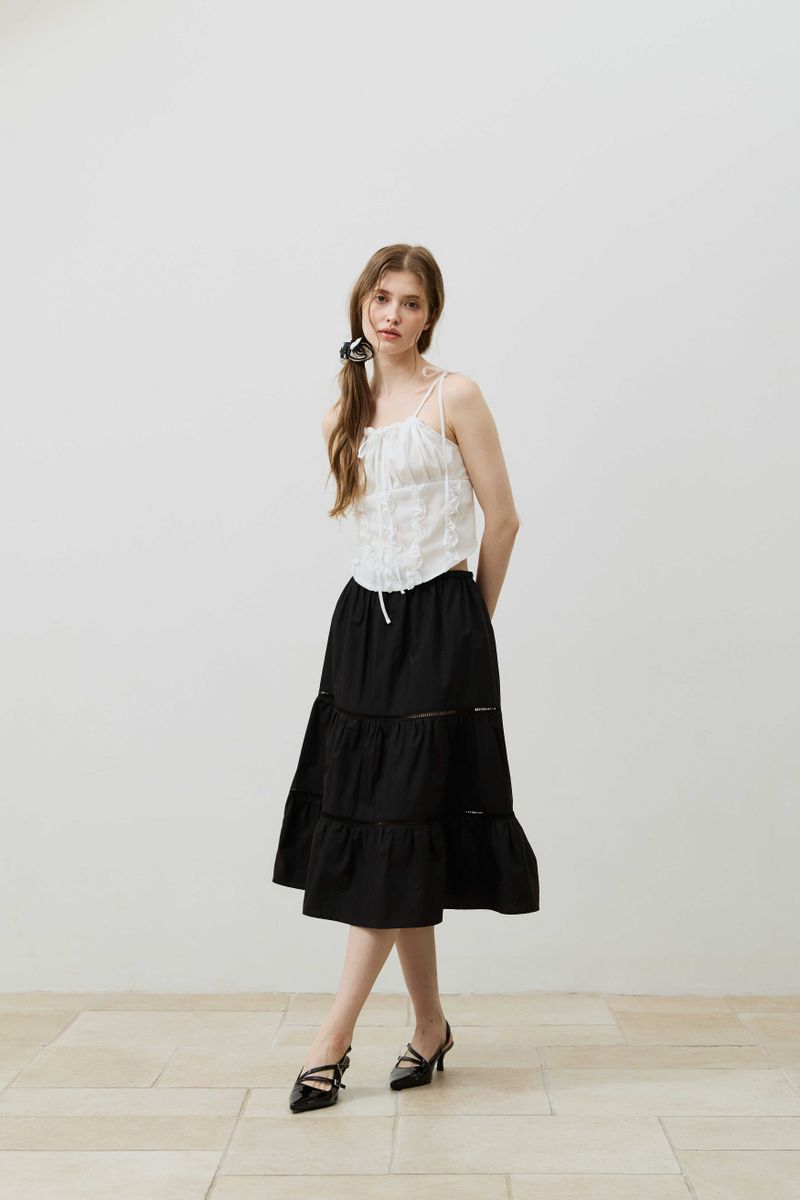 MUSE TIERED MIDI SKIRT / BLACK