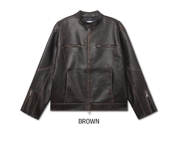 Bleed Washing Leather Biker Jacket