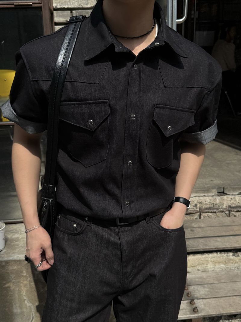 Leaf denim western short sleeve shirt