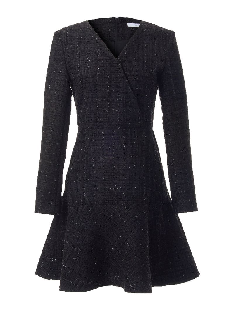 V-NECK FLARE TWEED ONEPIECE_BLACK