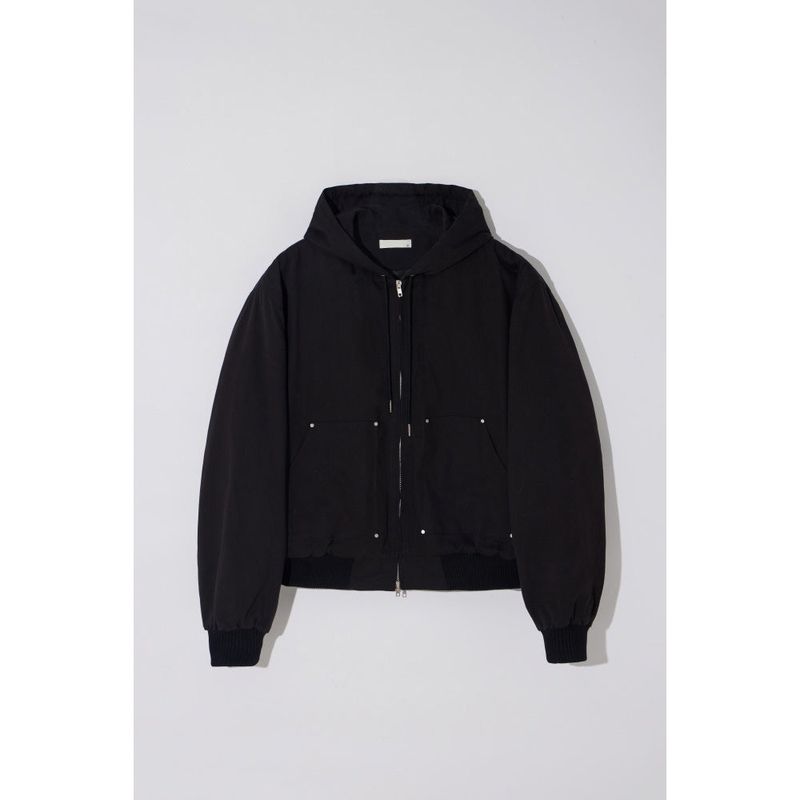 Dummy Rivet Crop Cotton Hooded Jacket 2C