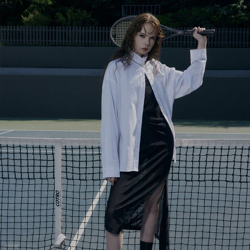 [LSD Runway]Tab Neck Cotton Shirt_White
