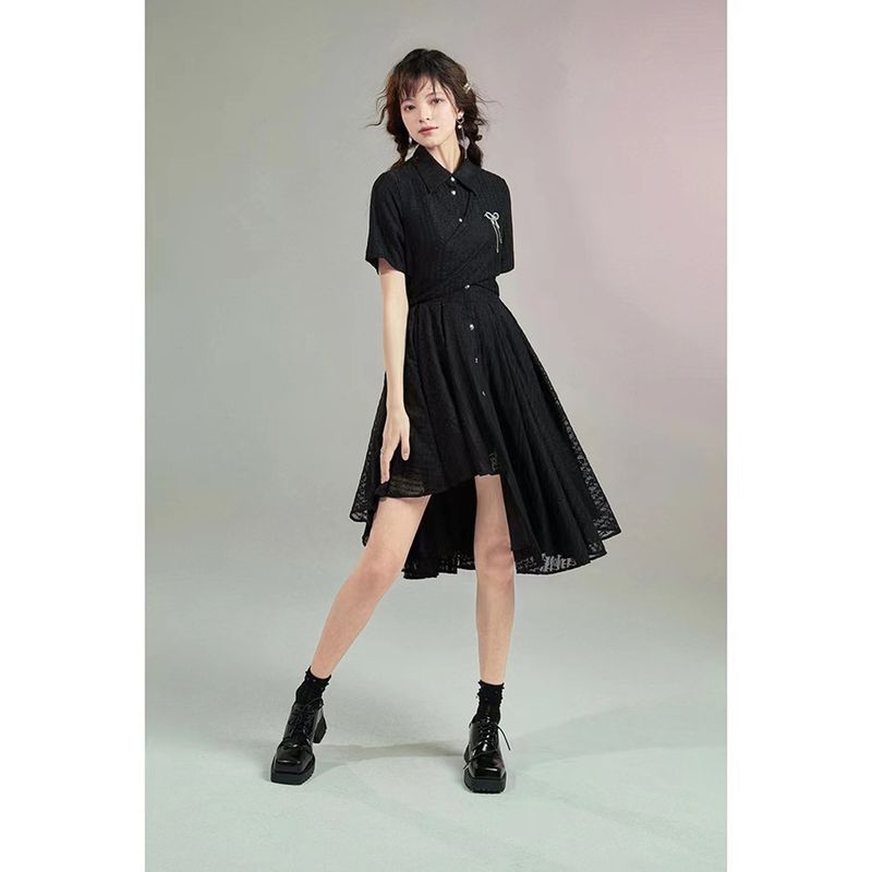 UNDORABLE（アンドレーブル）の「BLACK LACE ASYMMETRIC WRAP DRESS（Dresses）」