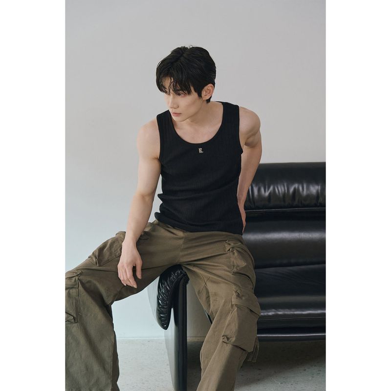 High ribbed logo sleeves(Black)