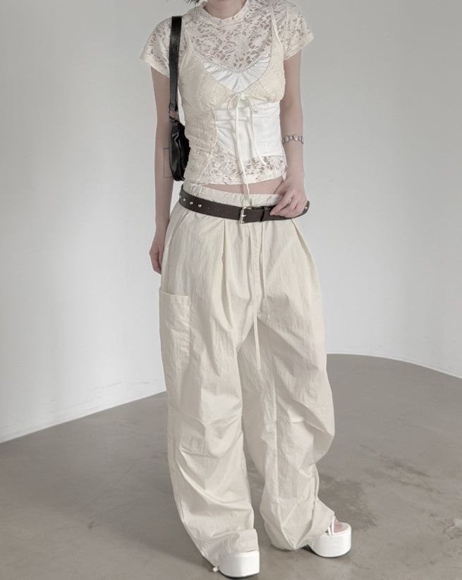 Floral Punching Lace Short Sleeve Tee