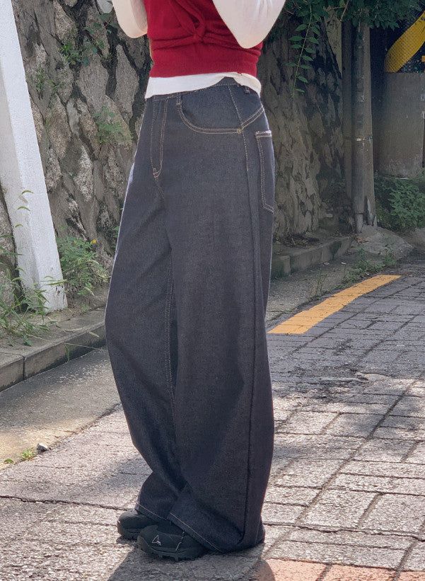 Non-Fade Back Line Wide Denim Pants