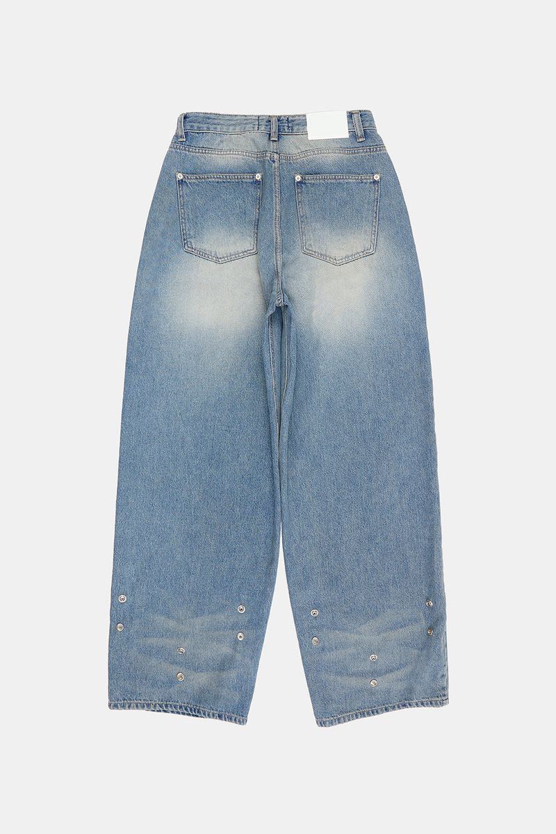 Triangle snap wide denim pants