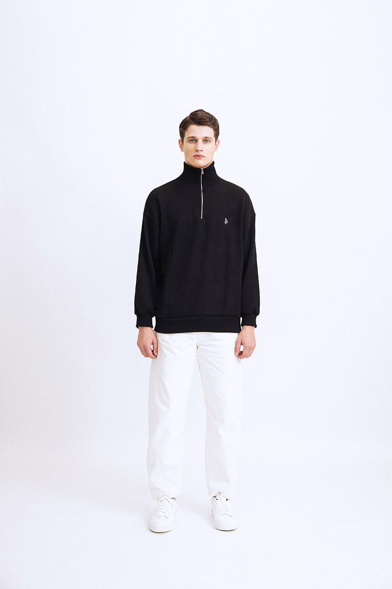 HALF ZIP UP KNIT SWEATSHIRTS BLACK