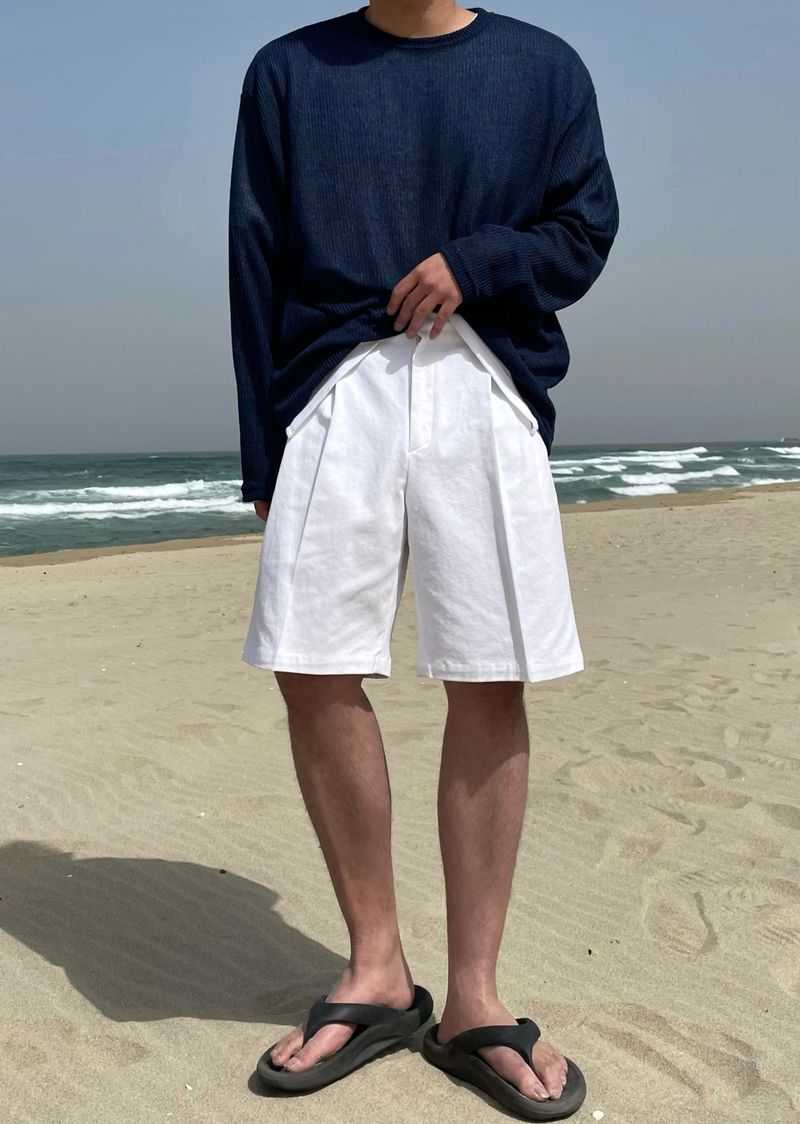 PORT COTTON TWO TUCK HALF PANTS(5COLOR)