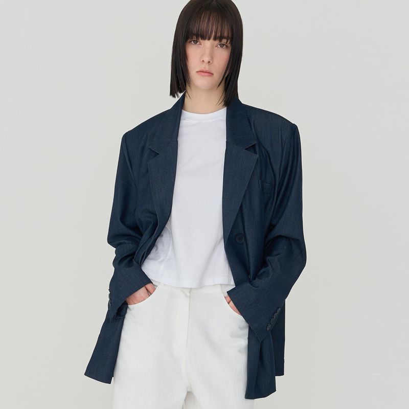 OVERFIT UNBAL SINGLE JACKET (NAVY)