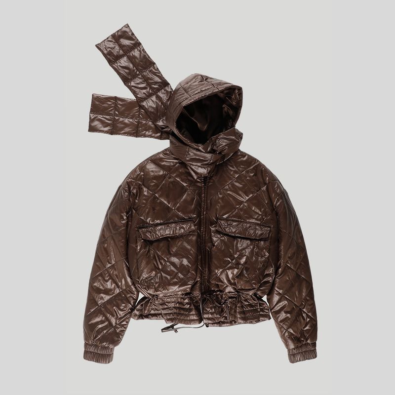HIGH-GLOSS SCARF QUILTED JACKET