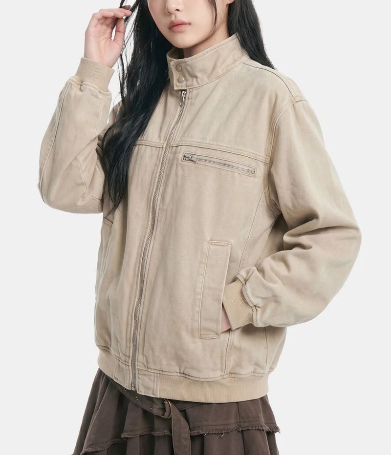 Pigment Washed Stand-Neck Blouson