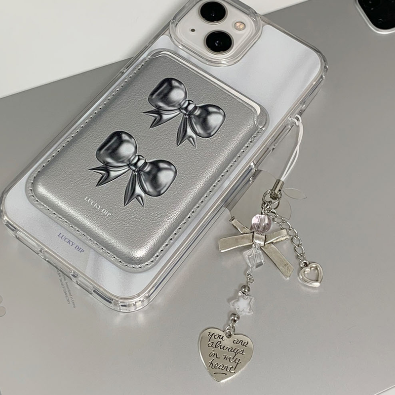 silver lettering heart ribbon key ring