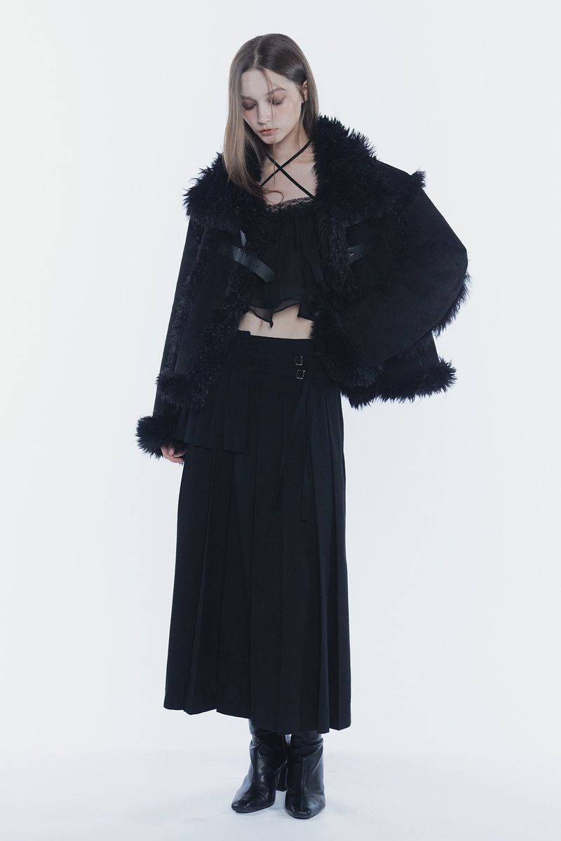 LUNA BELTED SHEARLING JACKET black