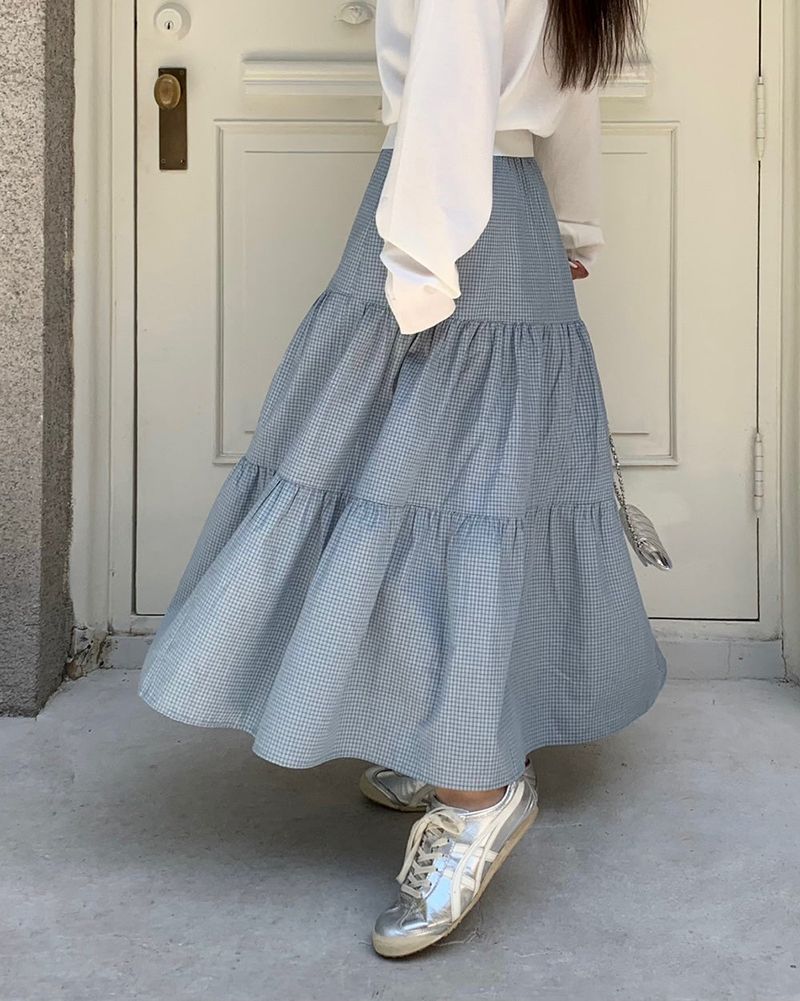 [MADE] Heidi, checkered tiered long skirt