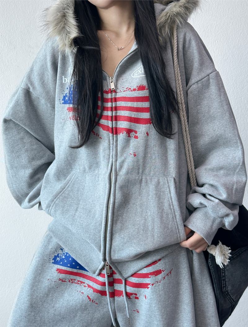 CCORTTI(コルッティ)の「Balloon May Set-Up Available Fleece Printed Tattoo Embroidery Balloon Zip-Up 🩶✨ 2 COLORS(Tops)」