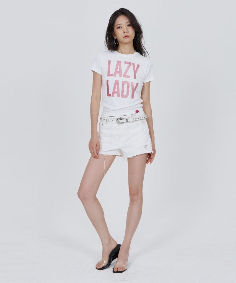 CONY WING EMBROIDERY CUT-OFF SHORTS / WHITE