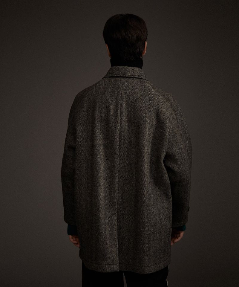 BALMACAAN HERRINGBONE WOOL CASHMERE HALF COAT BLACK
