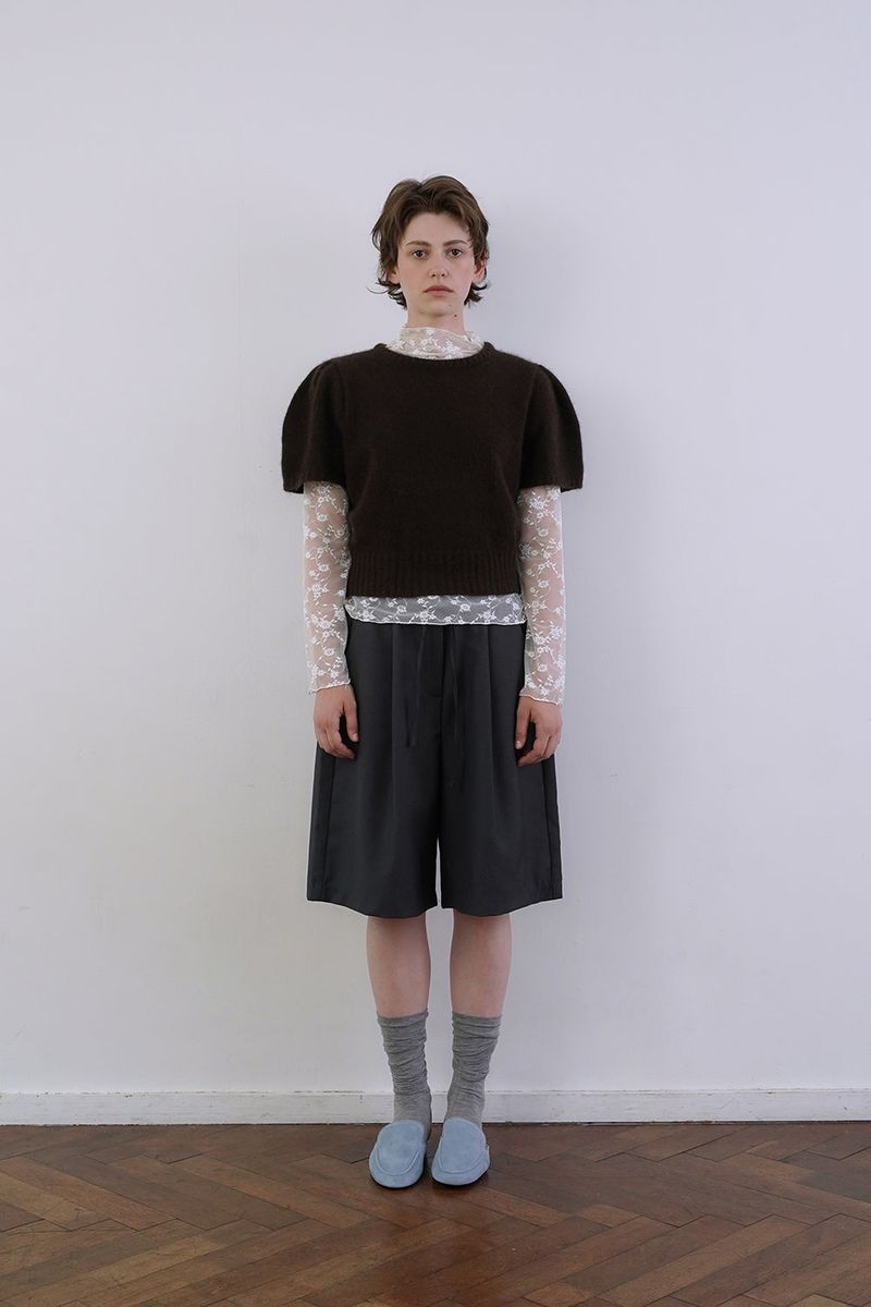 Puff raccoon half knit_brown