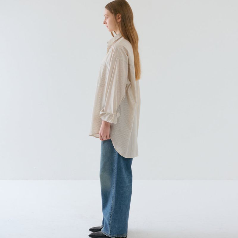 Over-sized Stripe Long Shirts Yellow
