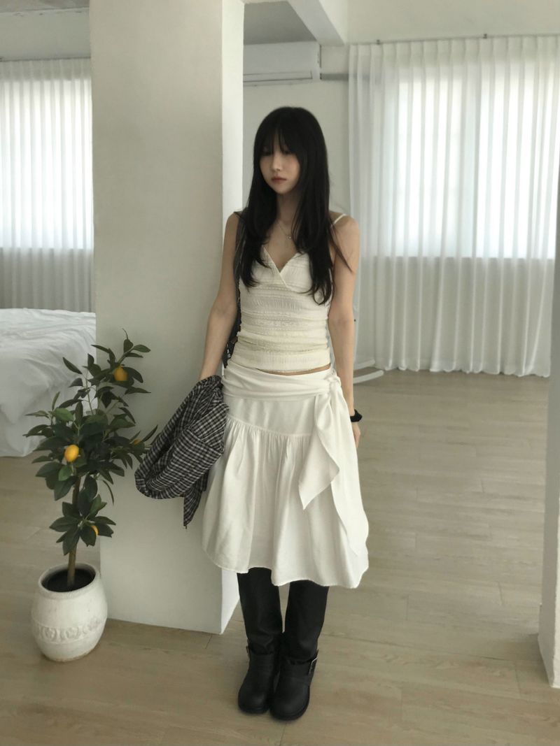 Shirring Strap Midi Skirt (2 colors)