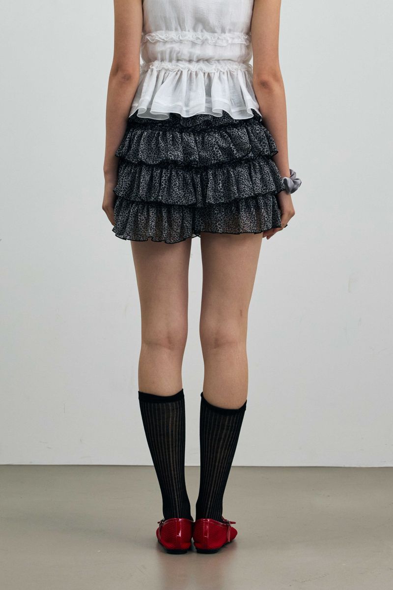 LEOPARD CANCAN MINI SKIRT PANTS / GRAY