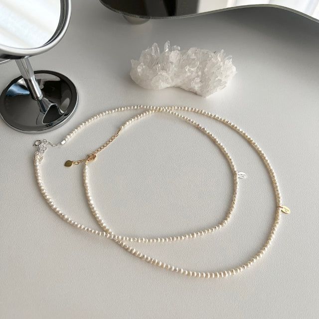 dio Silver 925 Fresh Water Pearl Necklace Innocent Daily Simple Layered Necklace