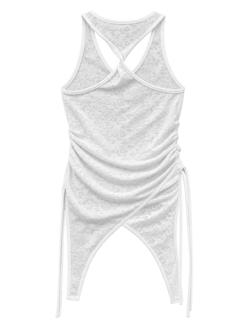 Shirred Halter Sleeveless Top_White