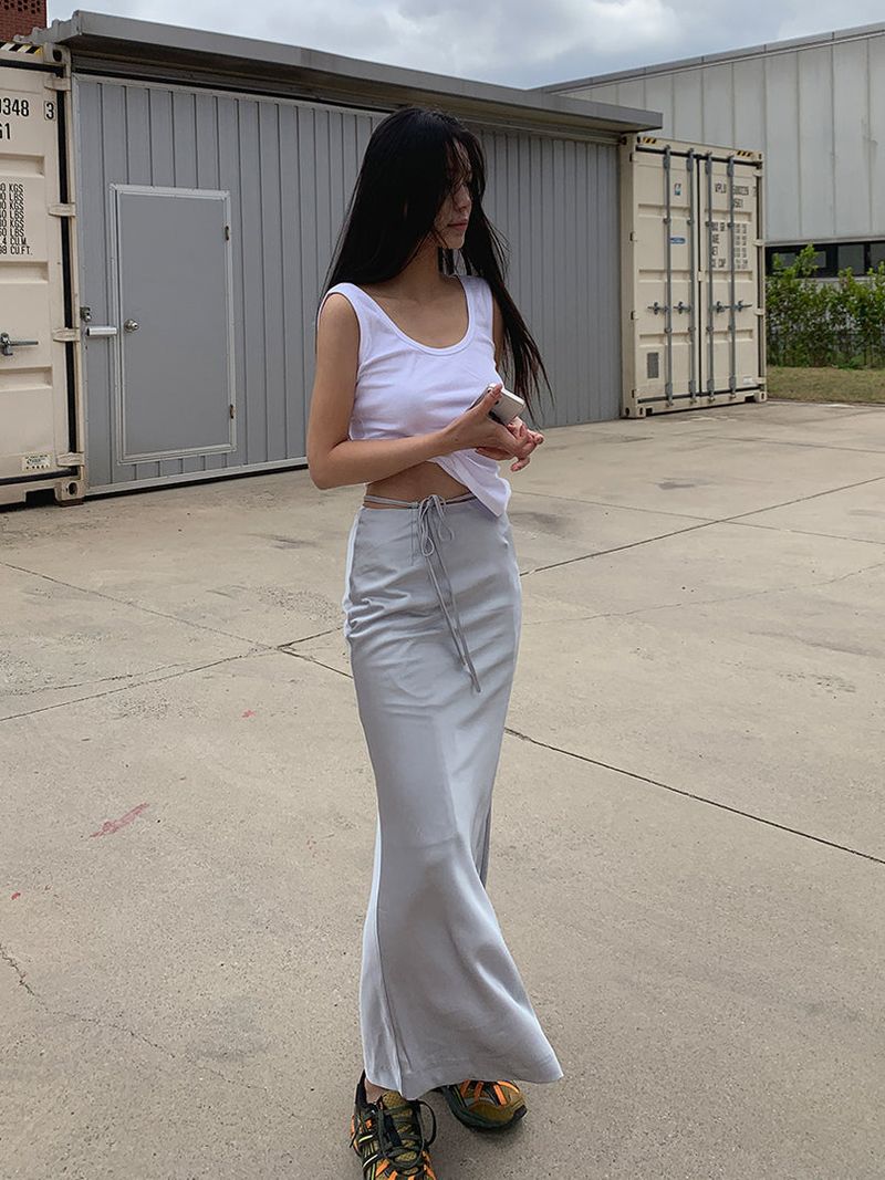SATIN STRAP MAXI SKIRT (2COLOR)