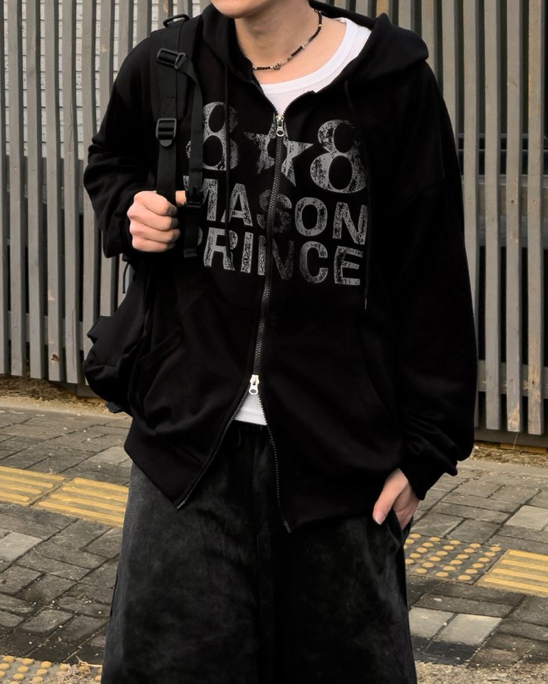 Dakel Vintage Graphic Zip-Up Hoodie