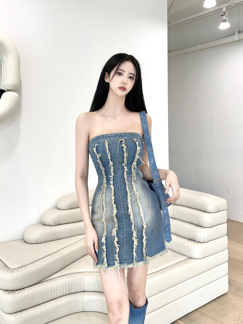 [High quality] 853. Jen damage denim top ops