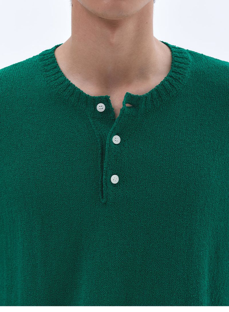 Cloud Summer Henley Neck Knit_Green