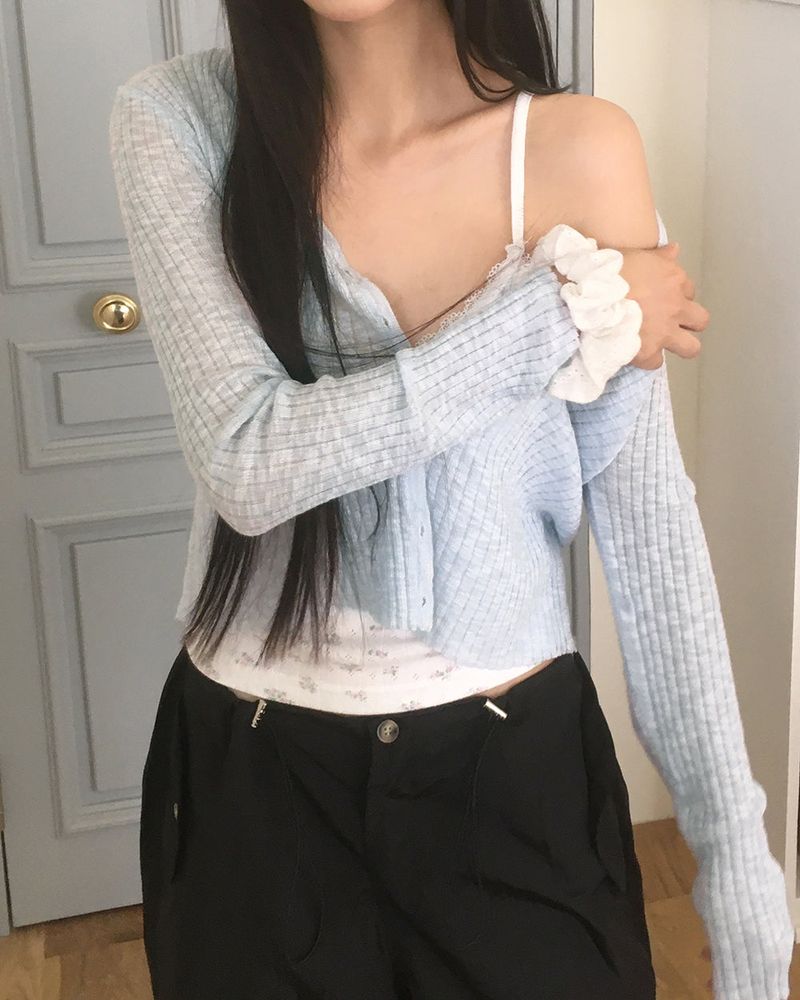 Yoring Summer See-Through Ribbed Cardigan