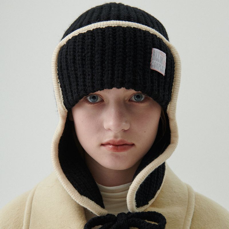 ALLINCOMPLETE（オールインコンプリート）の「Edge Ear Flap Beanie (Black)（Hats）」