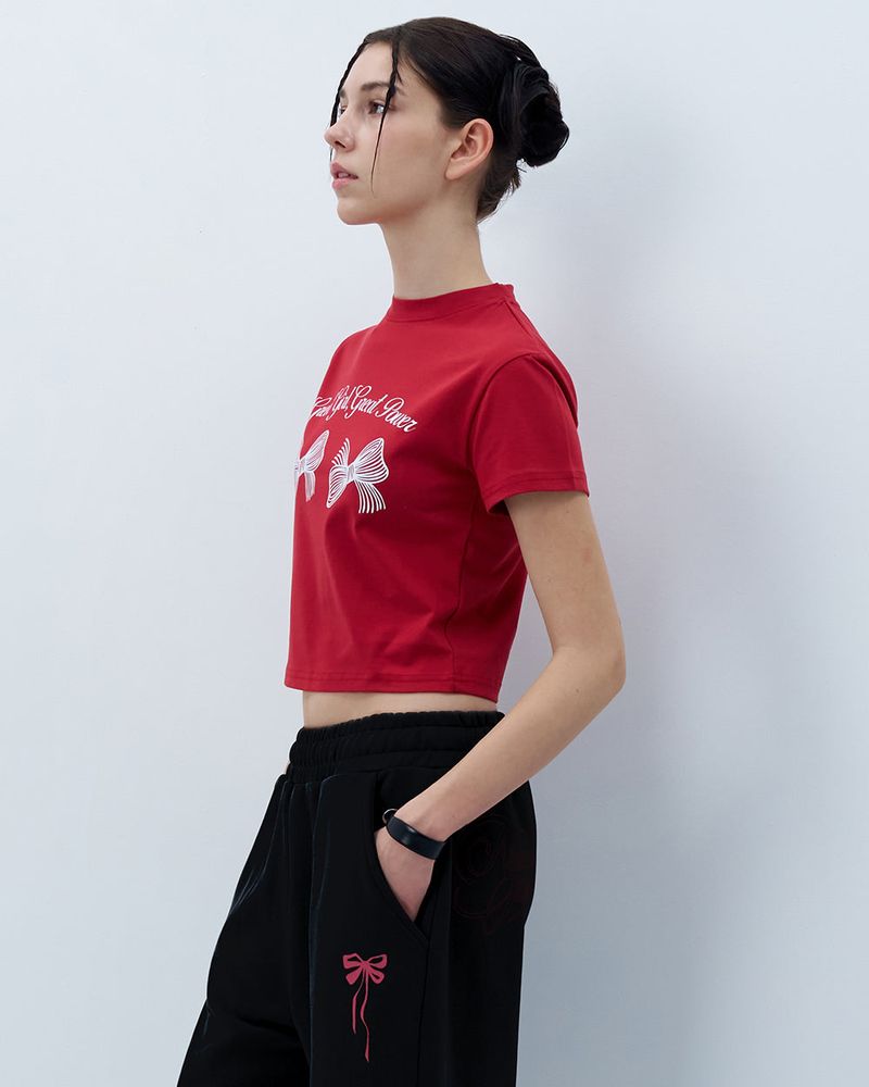 PINK RIBBON LOGO HALF PANTS-BLACK