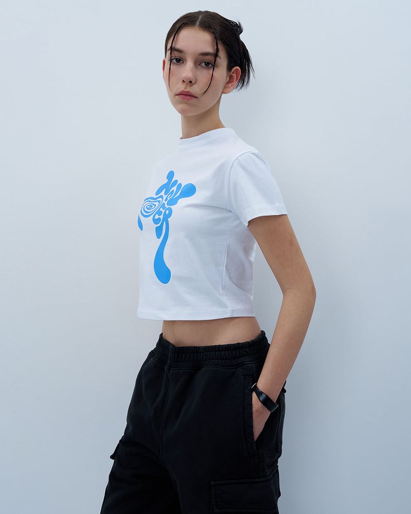 TWISTED LOGO CROP TSHIRT-WHITE