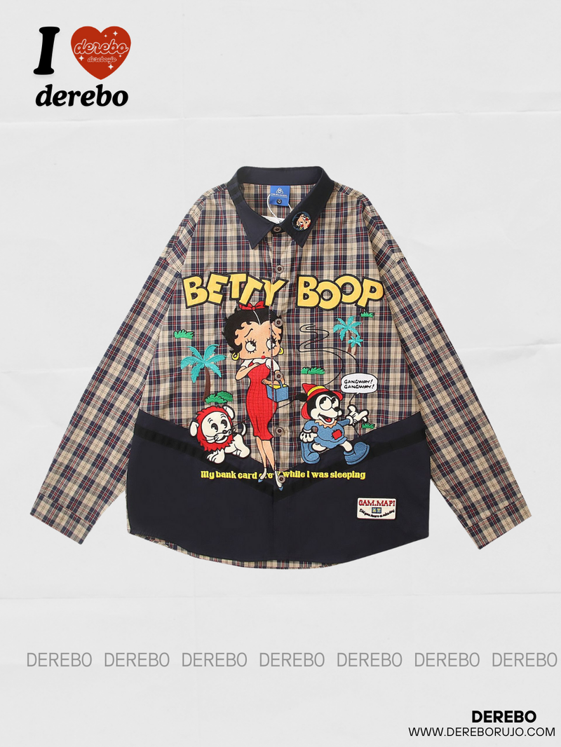 dereborujo（ドレボルゾー）の「Embroidered Patch Checkered Loose-Fit Long-Sleeved Shirt（Tops）」