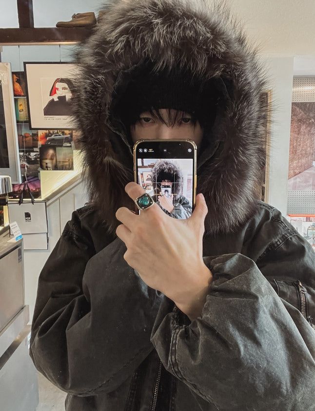 [LANARCH] Fox Fur Hood Bomber Jacket