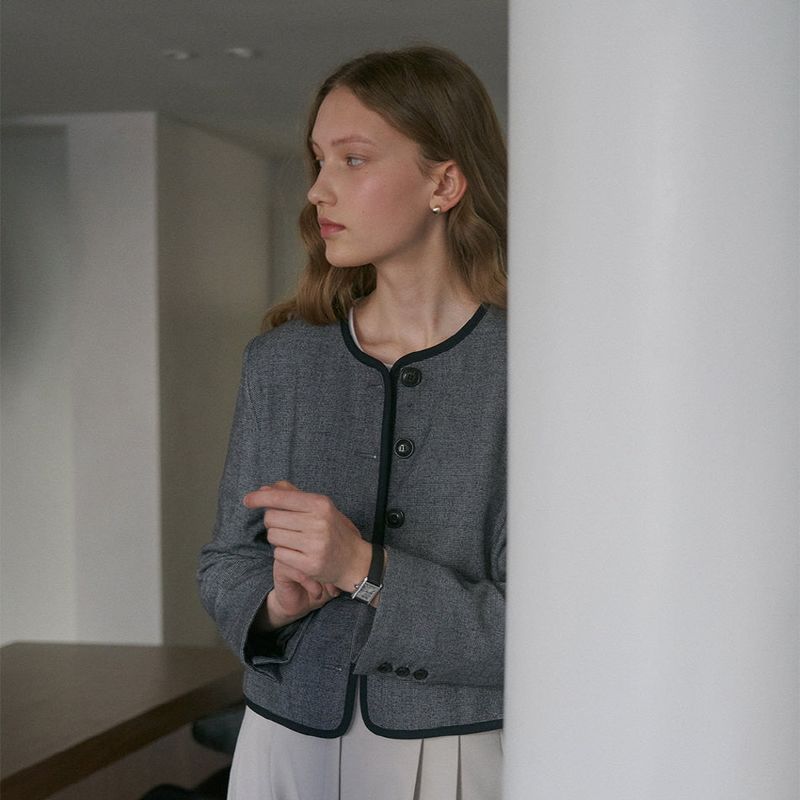 Flat check cropped jacket