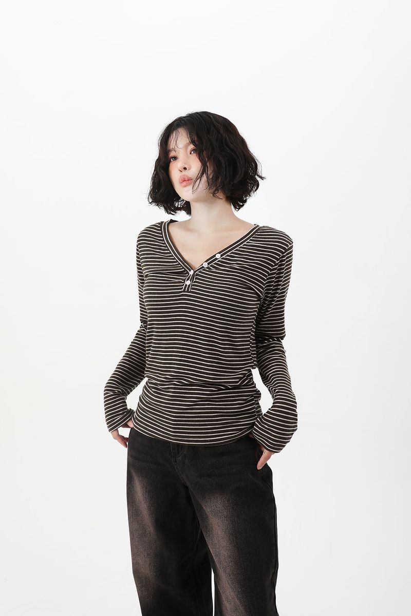 Stripe Button Slim Fit Knit