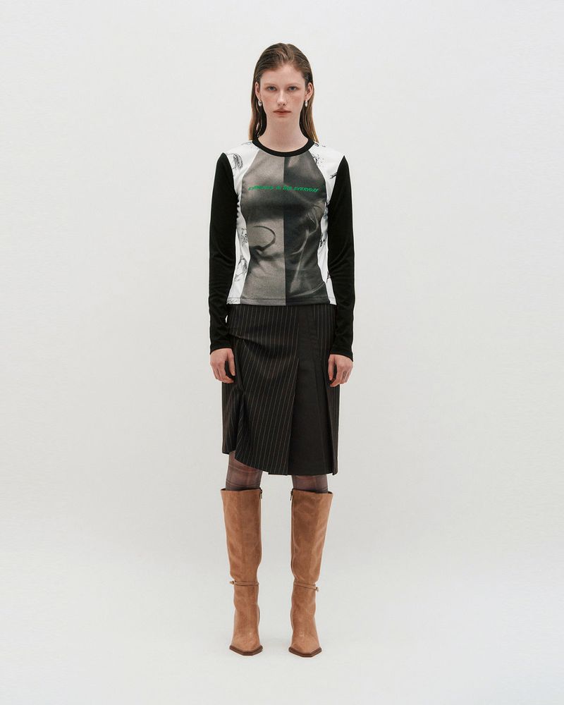 DOZI - Pinched Stripe Skirt _ BROWN