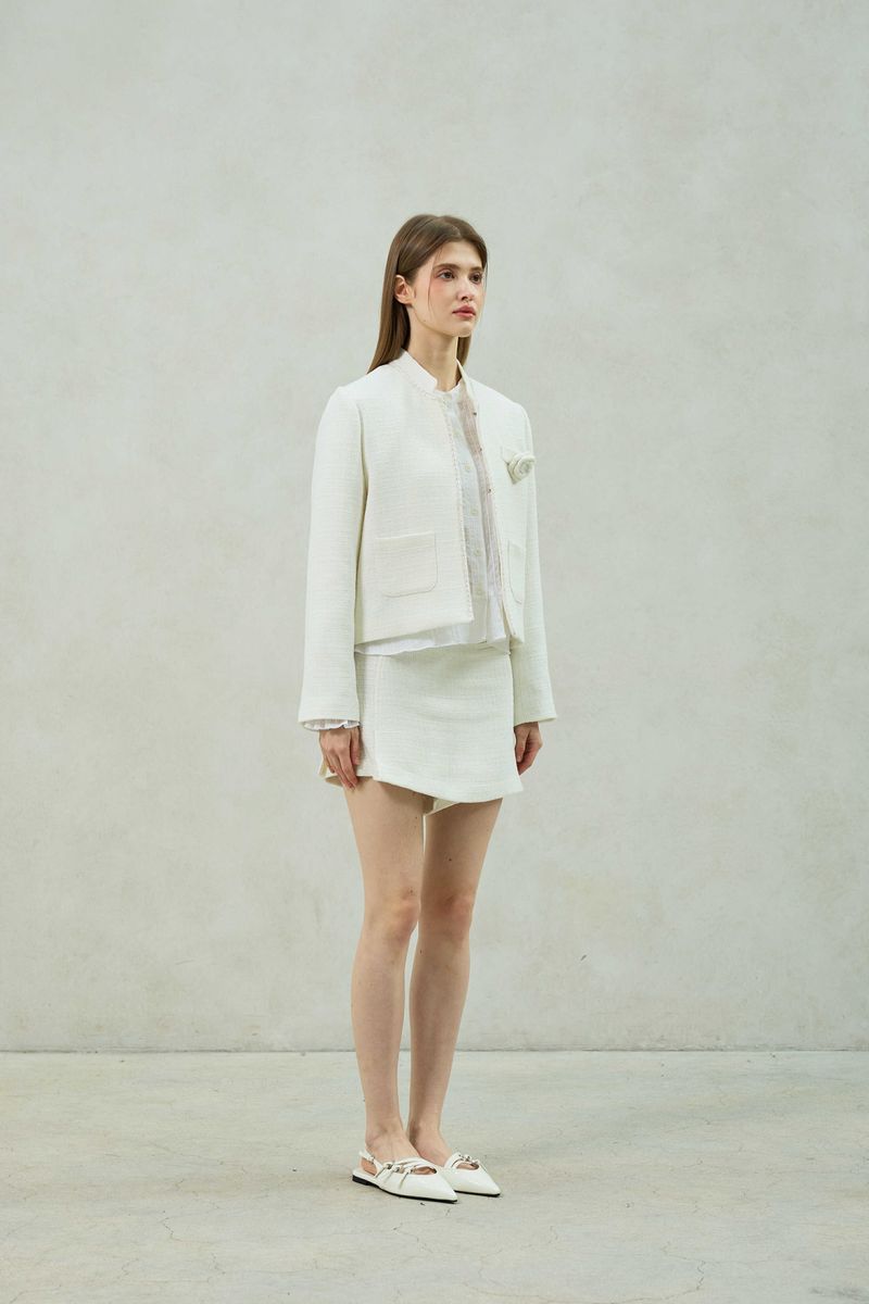 AGLOW TWEED SKIRT PANTS / WHITE